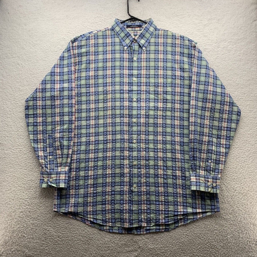 Samuel Smith Button Up Shirt Mens Large L Plaid Textured Preppy Aiken SC Tailor